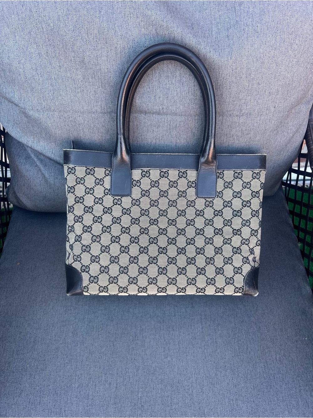 Gucci Beige and Black Monogram Tote Bag
